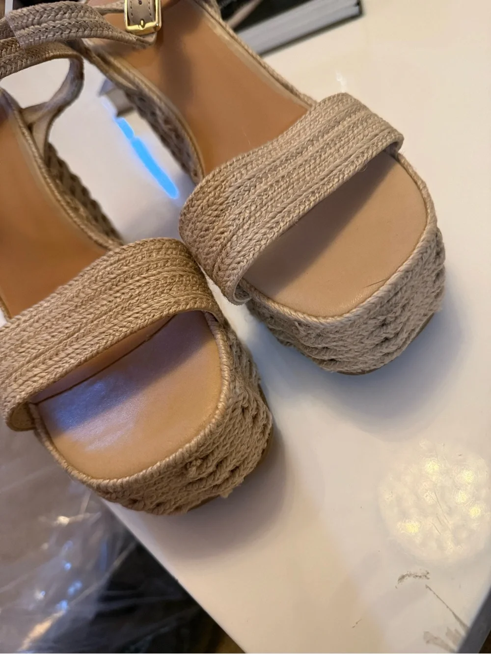 Steve Madden Neutral Woven Espadrille Platform Wedges